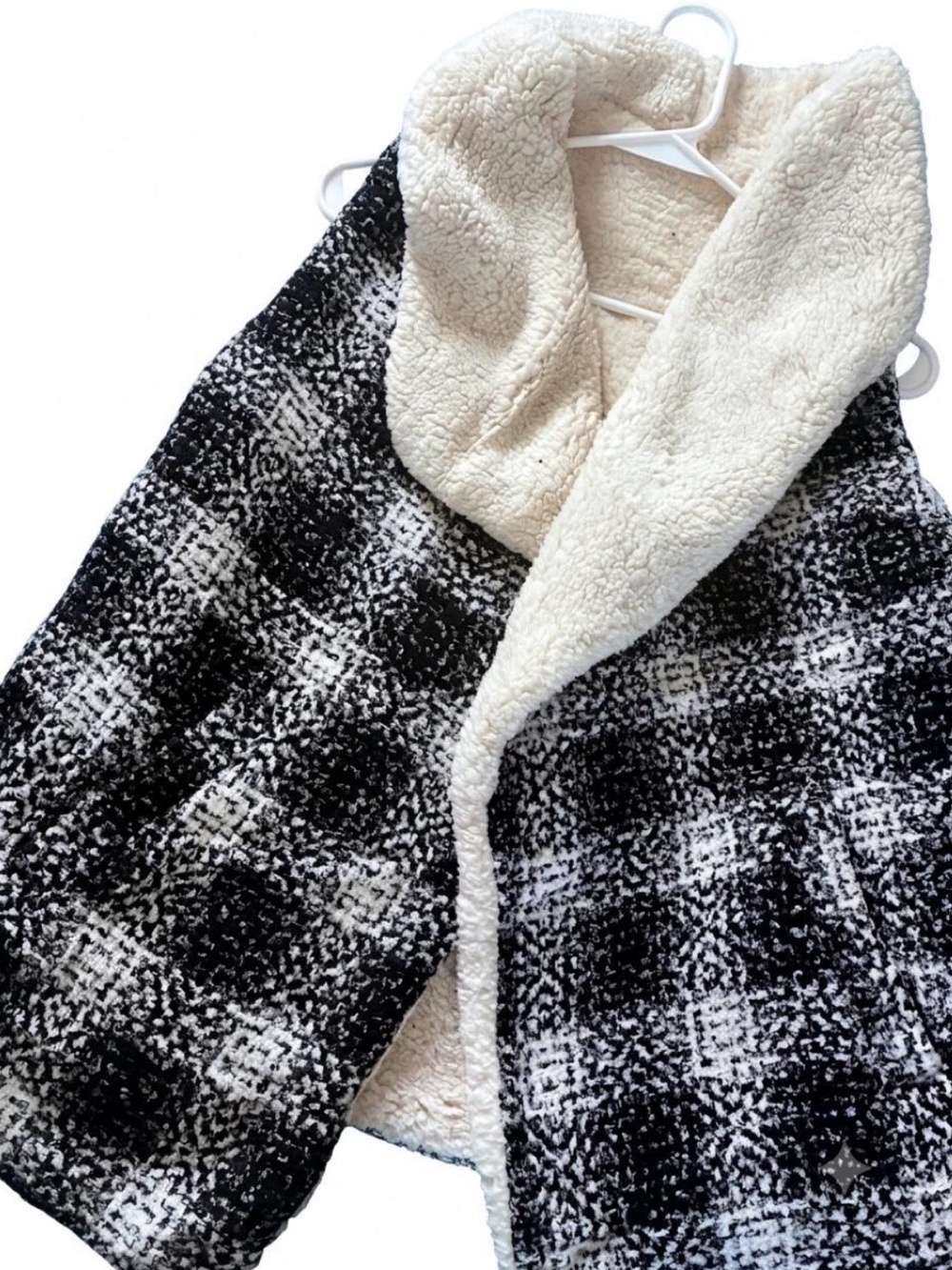 Sherpa-Lined Black & Cream Bouclé Vest
